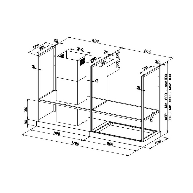 FABER S.p.A. T-Shelf EV8 BK Matt A180 Cappa aspirante a isola Nero 700 m³/h C Pezzi Unici