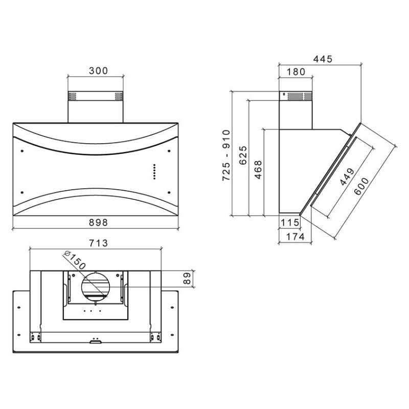 Baraldi QEEN Cappa Cucina a Parete 90 cm 900 m3/h - Vetro Nero Nuova