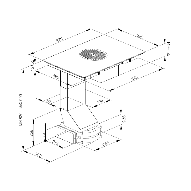 ESISTYLE E048000039 piano cottura induzione con cappa integrata SHAPE ONE - Vetro nero RG Italy