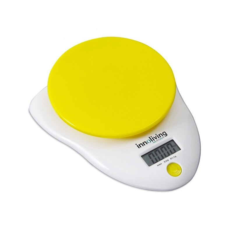 Innoliving INN-126 Bianco Giallo Superficie piana Rotondo Bilancia da cucina elettronica Sconto di tempo limitato