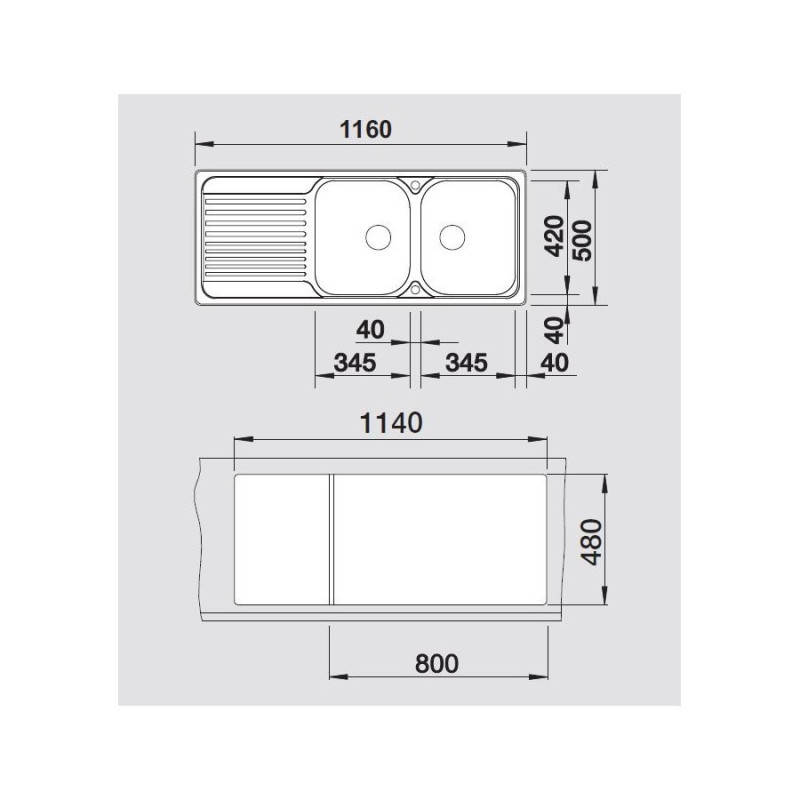 BLANCO 1324950 Lavello TIPO 8 S Compact 2 vasche Dx dimensione 1160x500 mm Acciaio Inox Offerta speciale