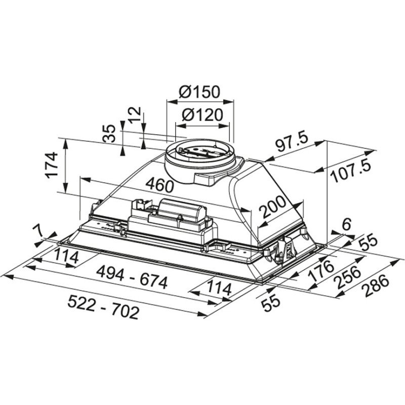 Franke Grupo filtrante 52/70 FBI 525 XS Integrato Acciaio inox 390 m³/h B Vendita Economica