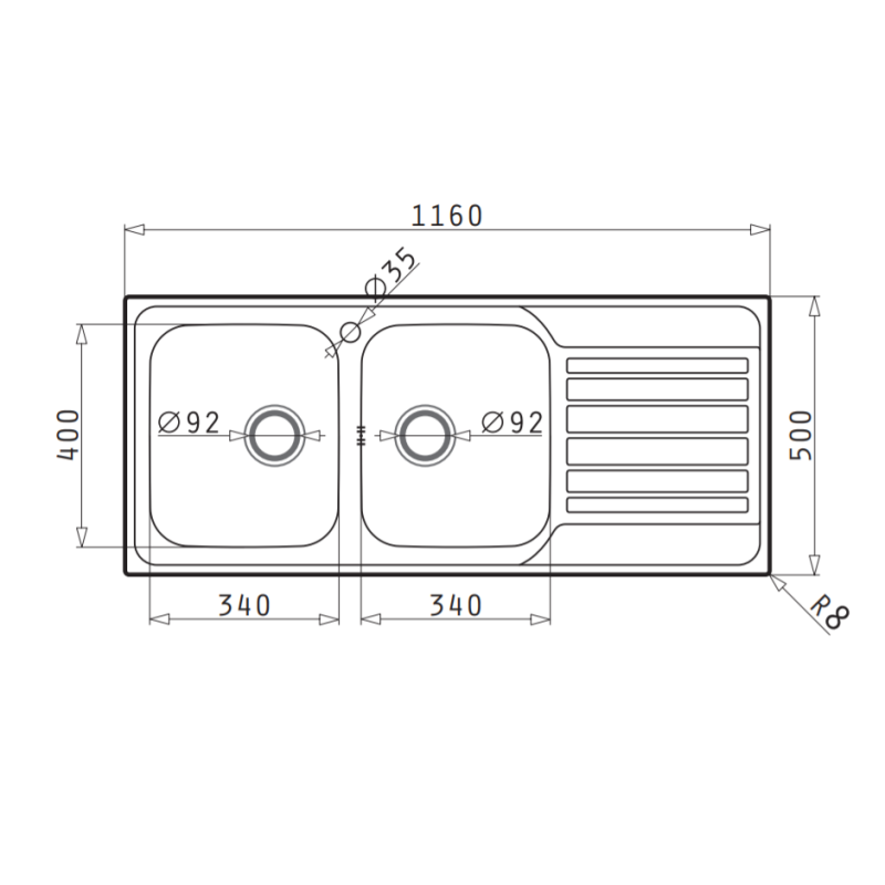 PYRAMIS 107174030 Lavello Fedra Extra Vasca DX 1160x500 mm Acciaio inox Spazzolato Smaltimento dello stoccaggio