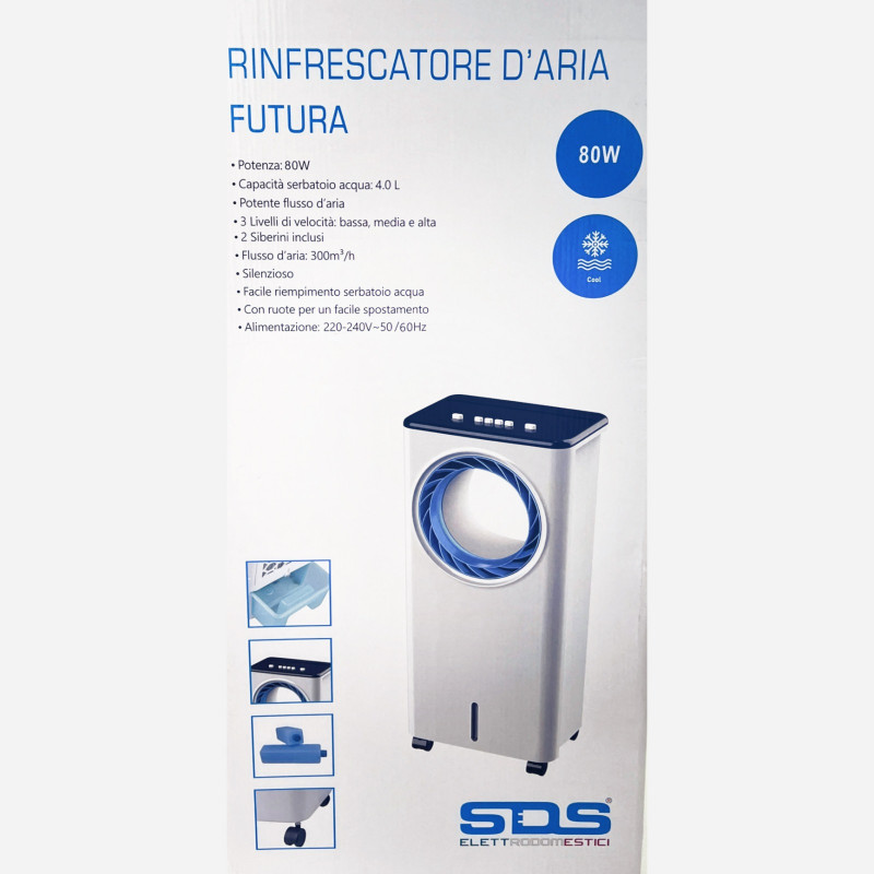 SDS Raffrescatore D'Aria Futura 80 W Capacità 4 0 L Flusso D'aria 300 m3/h - Bianco Ritorno libero